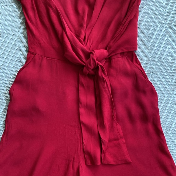 New Maeve Women's scoop neck casual belted wide leg red cap sleeve jumpsuit Sz 0 - Picture 5 of 9